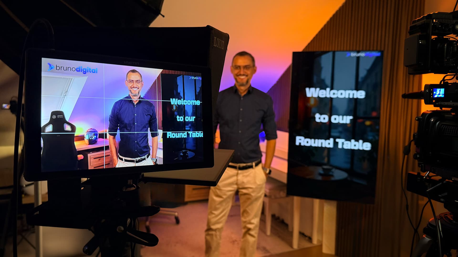 Bruno in the studio welcoming attendees to the round table